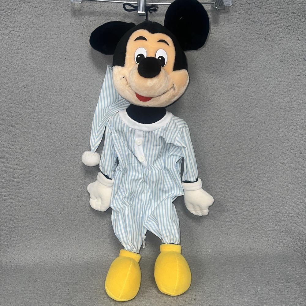 VTG Disneyland Plush Mickey Mouse Zippered Pajama Bag Holder Striped Blue *RARE